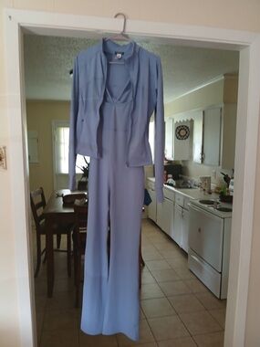 OTOS Chambray Blue Wide-Leg Jumpsuit with Matching Jacket